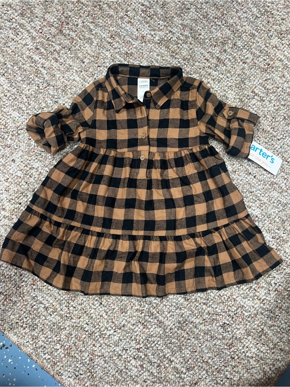 Carter's baby girl Black & Brown Plaid Button-Front Tiered Dress